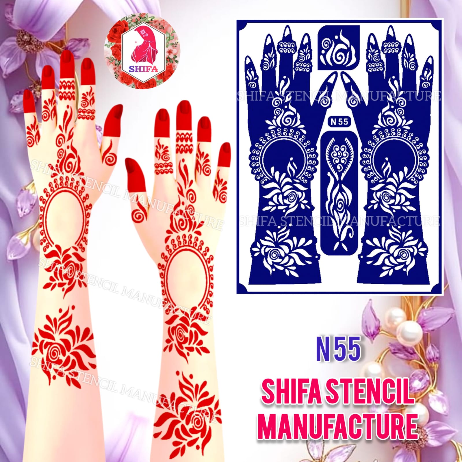 N55 Elegant scalloped Leaves vine Sticker Overview Henna Stencil - Shifa Stencil